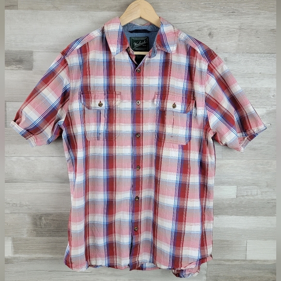Woolrich Summer Plaid Cotton Button-Up Shirt Men's Size Large - Picture 15 of 16